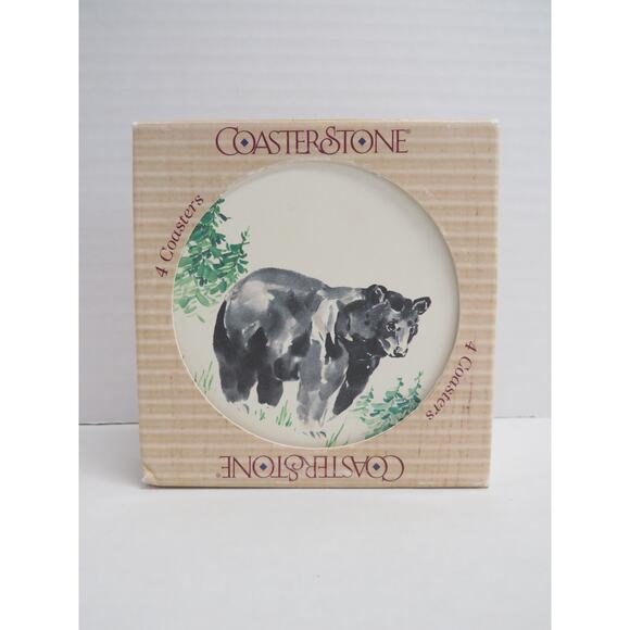 CoasterStone Other - Set of 4 CoasterStone Coasters Bear Hawk Dragonfly Fruit Woodland Nature Outdoor